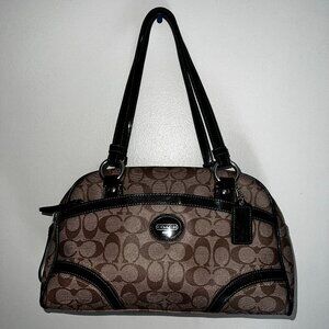 Coach Peyton Signature Logo Monogram Brown Canvas Satchel Shoulder Bag
